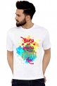 AARVIB Men’s Polyester Regular Fit T-Shirt Happy Holi – Splashes – Holi Printed Round Neck T-Shirt for Men (White)