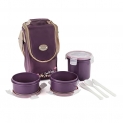 Cello Enjoy Plastic Lunch Box with 3 Container Fabric Bag Maroon