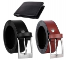 Jack klein Men’s Patent Leather Black and Brown Belts with Black Wallet Combo (40)