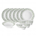 Larah by Borosil Sage Silk Series Opalware Dinner Set, 19 Pieces, White