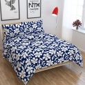Singhs Villas Decor Present Ultra Soft Blue White Flower Double bedsheet with 2 Pillow Covers
