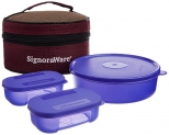 Signoraware Classic Plastic Lunch Box 3N containers Set with Bag(800ml+2N 140ml)