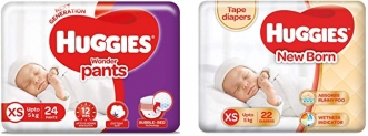 Huggies Wonder Pants, Extra Small (XS) Diapers, 24 Count & New Born Taped Diapers (22 Counts)