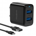 oraimo firefly-2s 5.0v/2.4a dual usb fast wall charger and micro-usb cable with multi-protection- Black