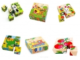 Wooden 3D 9 Pieces Cubes Block Educational Puzzle Play Set Toy for Kids