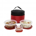 SimpArte Flexi Lid Lunch Box with Insulated Bag | Airtight | Microwave-Safe| Dishwasher-Safe | 3-Pieces (2×500 ml, 1×125 ml), Red (Patterned Red Bag)