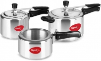Pigeon by Stovekraft Aluminium Pressure Cooker Combo 2, 3, 5 Litre Inner Lid with Induction base, silver, large (14458)