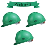 Allen Cooper Industrial Safety Helmet SH-722, Shell with Ventilation, Plastic Cradle with Ratchet adjustable Headband – GREEN (Pack Of 3)