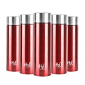 Cello H2O Stainless Steel Water Bottle Set, 1 Litre, Set of 5, Red