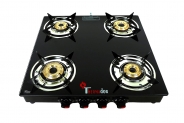 Thermador ISI Certified 8mm Toughened Glass Top 4 Brass Burner Manual Ignition Open Gas Stove, LPG Use Only (Black)