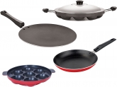 Nirlon Scratch Resistance 4 Piece Non-Stick Aluminium Kitchen Cooking Combo Essential Item Set Ofer, CT12_TP_AP(7)_AP(12)