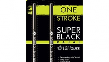 Jaquline Usa Onestroke Super Black Kajal Twin Pack, Smudge Proof, Water Proof, Black, (Pack Of 2)