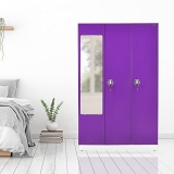 Nilkamal Jupiter 3 Door With Miror Wardrobe With 1 Hanging Rod, Shelves, Drawers, & Locker (Voilet/White)