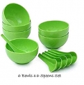 Filpo Plastic Round Shape Soup Bowls Set 6 Bowl And 6 Spoon, Microwave Safe For Home And Office Use (Green)