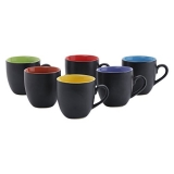 Anwaliya Arche Series Ceramic Tea Cups, 175 Ml, Set Of 6, Matt Black (Inner Color May Vary)