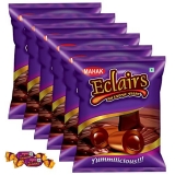 Mahak Kandiez Eclairs Candies 50 Pieces X 6 Packet Smooth And Creamy Chocolate Toffee Eclair Candy Pack Of 6