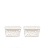 Simparte Plastic Turkish Basket For Kitchen | Vegetables | Toys | Books | Office | Stationery | Utility | Cosmetics | Accessories | Closet | Wardrobe | Cream, Small – Set Of 2