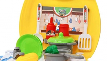 Jiada Ultimate Kid Chef Bring Along Kitchen Cooking Suitcase Set (26 Pieces) – Pretend Play Educational Toys Food