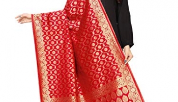 Kanchnar Women’S Silk Banarasi Dupatta (69Fd558; Red; Jacquard (Banarasi))