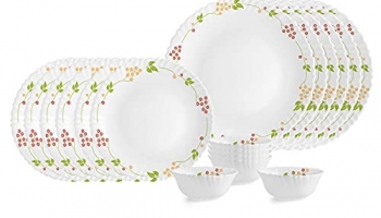 Cello Opalware Dazzle Secret Garden Dinner Set, 18Pcs, White