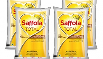 Saffola Total Refined Cooking Oil | Blended Rice Bran & Safflower Oil | Helps Manage Cholesterol | Pouch, 4 X 1L Pouch