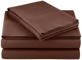 Amazonbasics Microfiber Sheet Set -Solid (Includes 1 Bedsheet, 1 Fitted Sheet With Elastic, 2 Pillow Covers) King, Chocolate