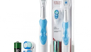 Lifelong Lldc45 Ultra Care Battery Operated Toothbrush With Replaceable Brush Head | Battery Powered Sonic ﻿Electric Toothbrush With Soft Floss Tip & Spiral Bristles (1 Year Warranty, Blue)