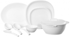 Signoraware Square Dinner Set, 31-Pieces, White (Plastic)