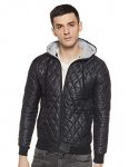 Campus Sutra Men’S Black Solid Vegan Leather Regular Fit Cotton Jacket For Winter Wear Standing Collar Full Sleeve | Zipper | Casual Jacket For Man | Western Stylish Jacket For Men