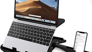Striff Adjustable Laptop Stand Patented Riser Ventilated Portable Foldable Compatible With Macbook Notebook Tablet Tray Desk Table Book With Free Phone Stand(Black)