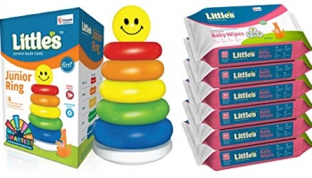 Little’S Junior Ring (Multicolour) & Little’S Soft Cleansing Baby Wipes With Aloe Vera, Jojoba Oil And Vitamin E (80 Wipes) – Pack Of 6