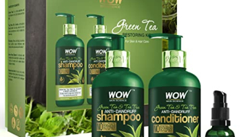 Wow Skin Science Green Tea Restoring Kit – Shampoo – 300 Ml, Conditioner – 300 Ml, Face Serum – 30 Ml – Total Net Vol. 630 Ml