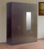 Pepperfry Wardrobe | Mintwud | Sakura | Color: Wenge Finish | Doors: 4 | Drawer: 2 | Loft: 2 | Wardrobe With Mirror | Bedroom Furniture | Wooden Wardrobe |