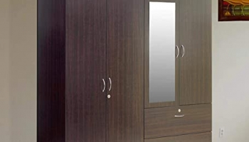 Pepperfry Wardrobe | Mintwud | Sakura | Color: Wenge Finish | Doors: 4 | Drawer: 2 | Loft: 2 | Wardrobe With Mirror | Bedroom Furniture | Wooden Wardrobe |