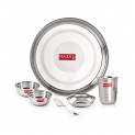 Hazel Stainless Steel Dinner Set Of 6 | Dinner Set Steel (1 Steel Plate, 2 Bowl, 1 Spoon, 1 Dessert Plate, 1 Steel Glass) 6 Pieces, Silver