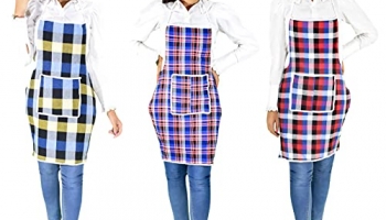 Glun Cotton Kitchen Multi Colour Apron With Front Pocket – Set Of 3(Color And Design May Vary)