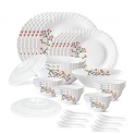 Larah By Borosil Red Bud Silk Series Opalware Dinner Set, 35 Pieces, White