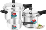 Pigeon By Stovekraft Aluminium Outer Lid Pressure Cooker Combo 2 Litre, 3 Litre, And 5 Litre, Induction Base – 12685 (Silver)