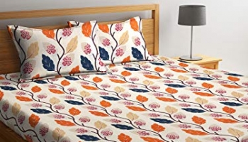 Fashion String 144 Tc Microfibre Orange Double Bedsheet With 2 King Size Pillow Covers