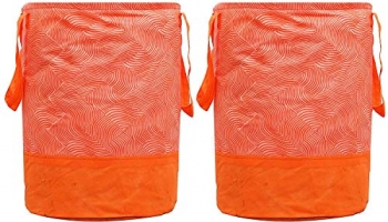 Fun Homes Laheriya Printed 2 Pieces Waterproof Non-Woven Laundry Bag,Toy Storage,Laundry Basket Organizer 45 L (Orange), Pack Of 2 (Fun055)