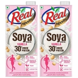 Real Health Soya Vanilla Milk 1L (Pack Of 2)  | Lactose Free | Cholesterol Free | Vegan | Plant Based Beverage | Gluten Free | No Added Preservatives