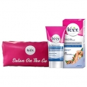 Veet Hair Removal Cream- Sensitive Skin-50 Gm & Full Body Waxing Kit Easy-Gelwax Technology Sensitive Skin – 20 Strips With Free Veet Glow It Girl Pouch