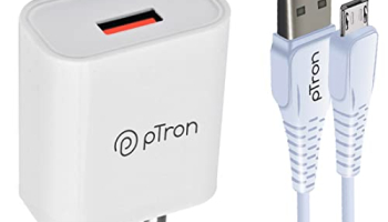 Ptron Volta 12W Fast Charging Usb Wall Charger With 1M Micro Usb Cable, Made In India, Bis Certified Single Port Usb Wall Charger Adapter (White)
