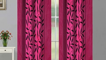 Home Candy Leaves Floral 4 Piece Polyester Door Curtain Set – 7Ft, Pink