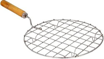 Svdk Stainless Steel Wire Roster Barbecue Grill Roti, Papad, Chapati, Toast, Paneer Tandoor Wooden Handle (Silver)
