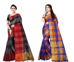 Dhruvi Trendz Soft Cotton & Silk Saree For Women Banarasi Saree Under 399 2021 Beautiful For Women Saree Combo Pack Of 2(Dark Blue & Black_Free Size)
