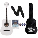 Intern 38C Acoustic Steel-String Guitar Premium White Cutaway Design With Carry Bag, Strings, Guitar Strap And Plectrums (Int-38C-Wh)