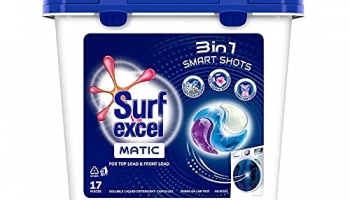 Surf Excel Matic 3 In 1 Smart Shots 17 Pcs, Laundry Detergent Pods For Tough Stain Removal In Front Load & Top Load Washing Machines, Fragrance + Care
