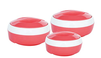 Princeware Plastic Plaid Casserole Set – 3.1L, 3 Pcs, Pink