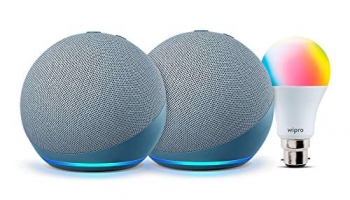All-New Echo Dot (4Th Gen, Blue) Gift Twin Pack With Wipro 9W Led Smart Color Bulb